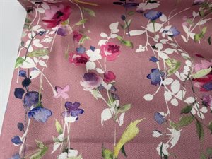 Møbelstof - deko/pudestof i sart rosa med blomster 